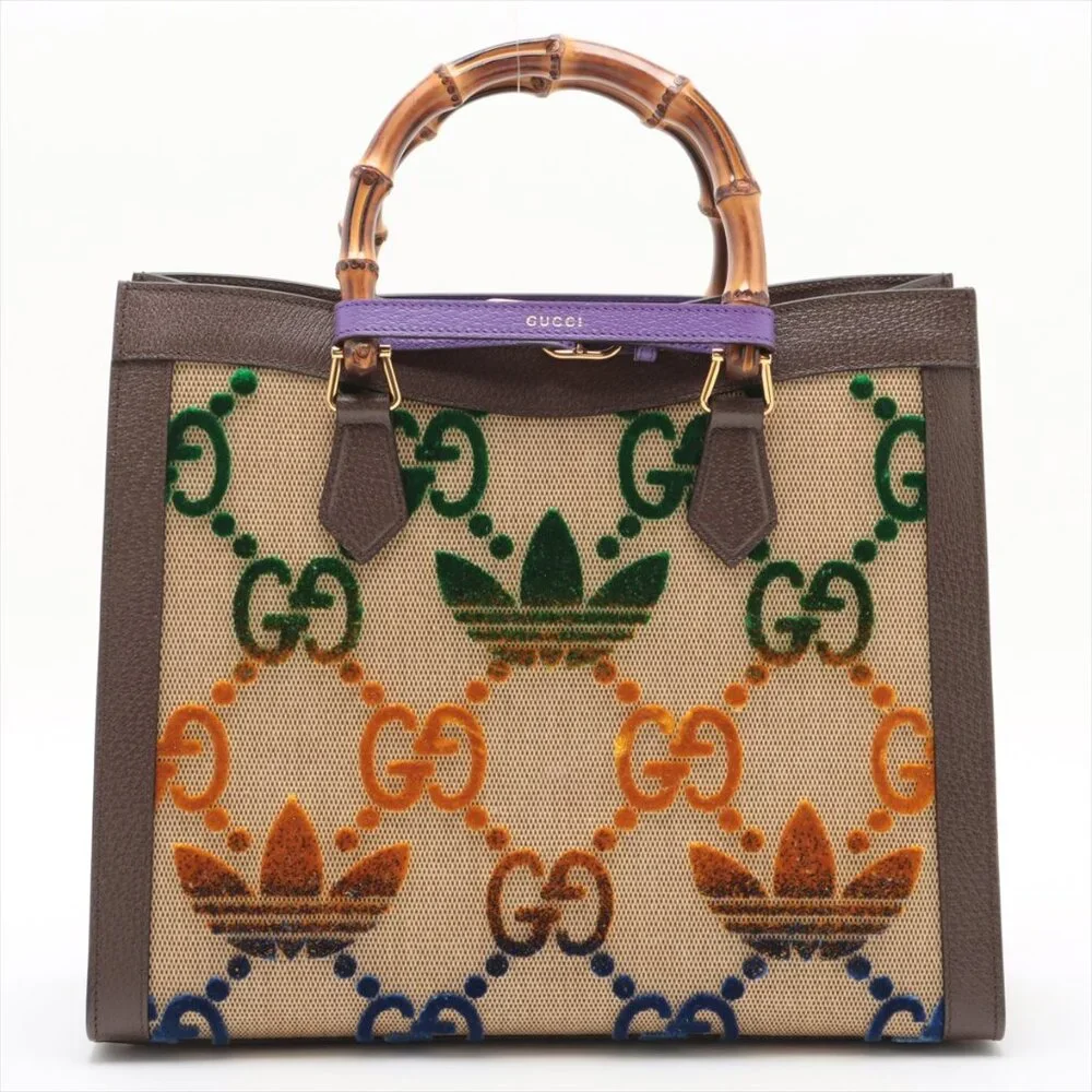 Gucci x Adidas Bamboo Diana Canvas & Leather 2 Way Handbag Beige×Brown 678842 - Picture 2 of 16
